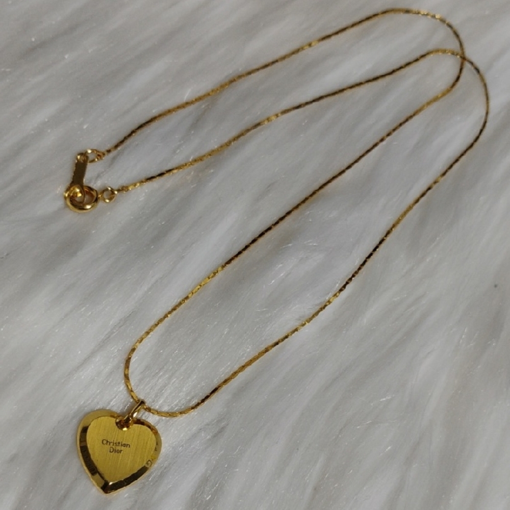 SALE! Christian Dior Gold Plated Heart Pendant Necklace W Polished Heart Charm - Picture 1 of 12